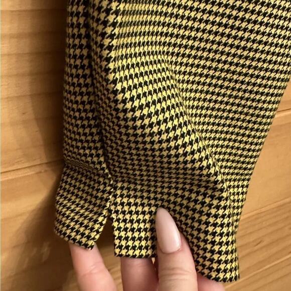 ZARA Pants Womens Large Yellow Black Checkered Trousers Ankle Pockets - Picture 5 of 8